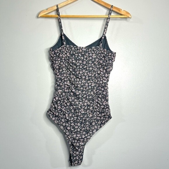 Free press women’s size small floral mesh cami tank top bodysuit blue/gray 152B5 - Picture 2 of 10